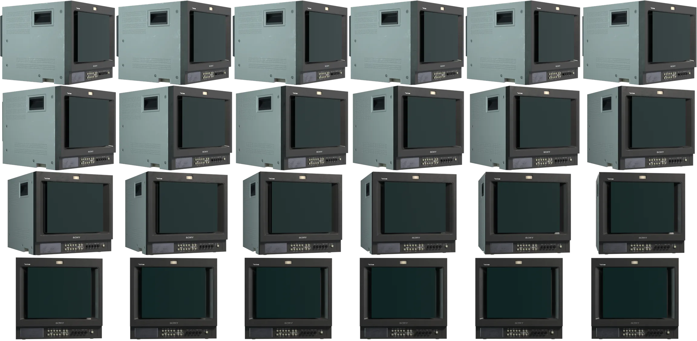 A Sony PVM broadcast monitor turning to face the reader.